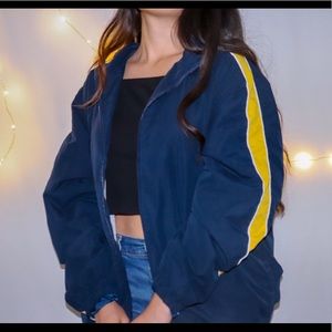 Blue with yellow stripe windbreaker